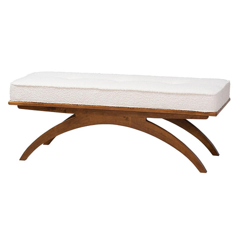 Baxton Studio Orella Boucle Fabric Bench, Cream/Walnut Brown