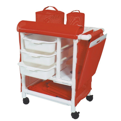 MJM International 1010-3TW/1015/1020/1025 Crash Cart with Panels and CPR Board with Bag Red