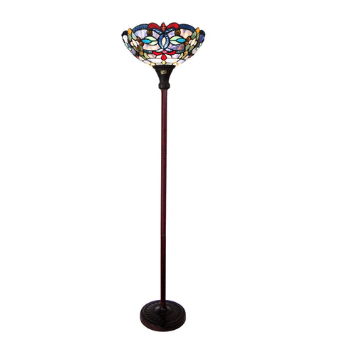 Benjara CH1T153BV14-TF1 Vivian Tiffany-Style Victorian Stained Glass Torchiere Floor Lamp 69" Height, Antique Bronze
