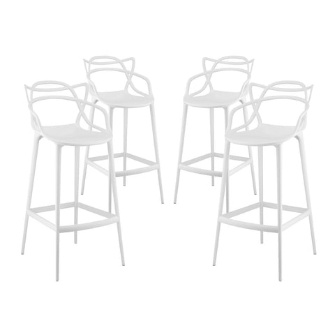 Modway Entangled Modern Molded Plastic Four Bar Stools in White - Fully Assembled