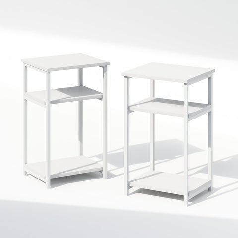 Furinno Simplistic Night Stand Set of 2, 3-Tier Open Shelf Design Nightstand with Metal Frame, Bedside Table, End Table, Side Table, for Bedroom, Closet, White