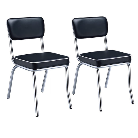 Coaster Home Furnishings Retro Set of 2 Open Back Dining Side Chairs Faux Leather Upholstered Back and Padded Seat Cushion Sturdy Steel Frame Black and Chrome 2066