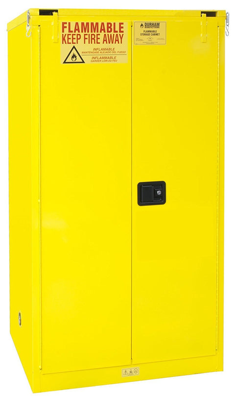Durham FM Approved 1060S-50 Welded 16 Gauge Steel Flammable Safety Self Closing Door Cabinet, 2 Shelves, 60 gallons Capacity, 34" Length x 34" Width x 65" Height, Yellow Powder Coat Finish