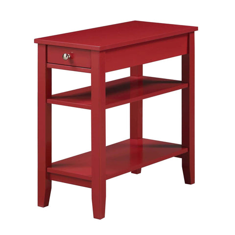Convenience Concepts American Heritage Chairside End Table with Drawer 23.5" - Classic Living Room Table with Storage Shelf, Bedroom Nightstand, Cranberry Red