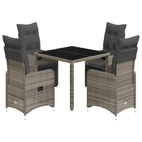 vidaXL Patio Bistro Set with Cushions 5 Piece, Armchair with Adjustable Backrest, Outdoor Table and Chairs for Garden, Modern, Gray Poly Rattan