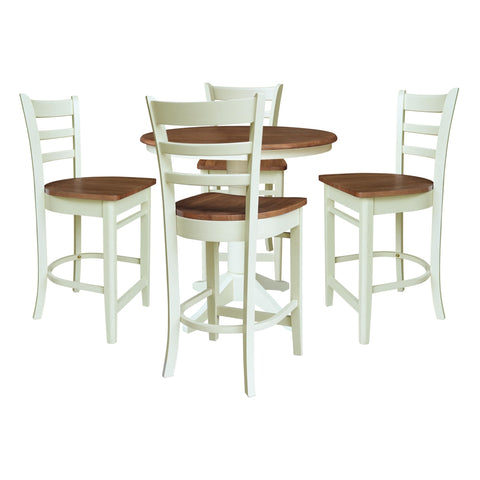 IC INTERNATIONAL CONCEPTS 36" Solid Wood Round Pedestal Counter Height Table with 2 Stools - Multi-Color