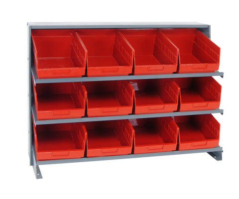 Quantum Storage Systems QPRHA-207RD Solid Single Sided 3 Shelves 12 STORE-MORE Red Bins 27" H x 36" W x 12" D
