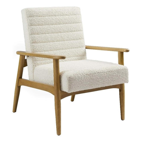 Modway Jensen Boucle Fabric Accent Chair in Ivory - Mid-Century Modern Armchair with Solid Wood Legs & Armrest - Upholstered Single Side Chair - Reading Chair