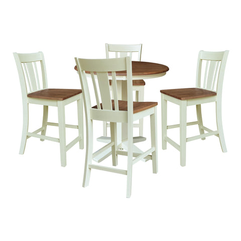IC INTERNATIONAL CONCEPTS 36" Solid Wood Round Top Dining Table with 4 Counter Height Stools - Multi-Color