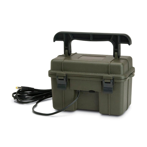 STEALTH CAM 12V Battery Box Kit - Portable Compact Waterproof Sealed Battery Charging Box for Hunting Trail Cameras w/ External Power Jack | AC Charger, 10Ft Steel Cable Included