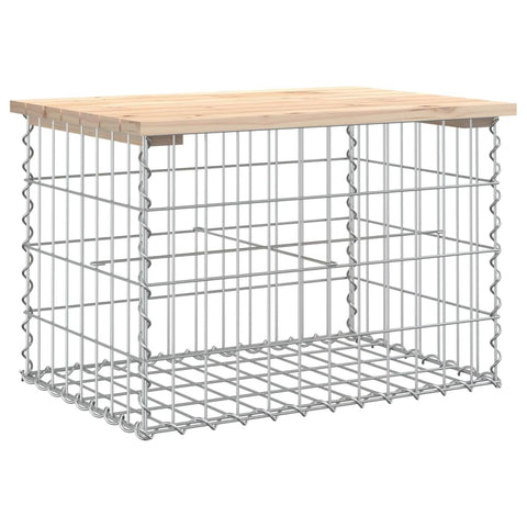 vidaXL Patio Bench - ic Pine Wood/Gabion Base - Outdoor Park Seating - Compact Design - 24.8"x17.3"x16.5"