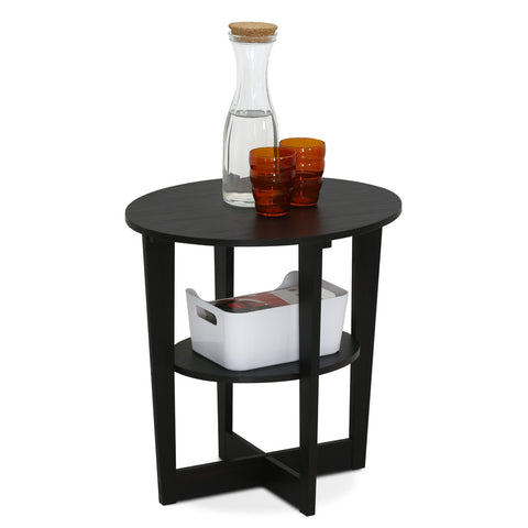 Furinno JAYA Side Table, 2-Tier Round Modern End Table with Oval Tabletop, Night Stand, Bedside Table with Open Shelf, for Living Room, Bedroom, Walnut