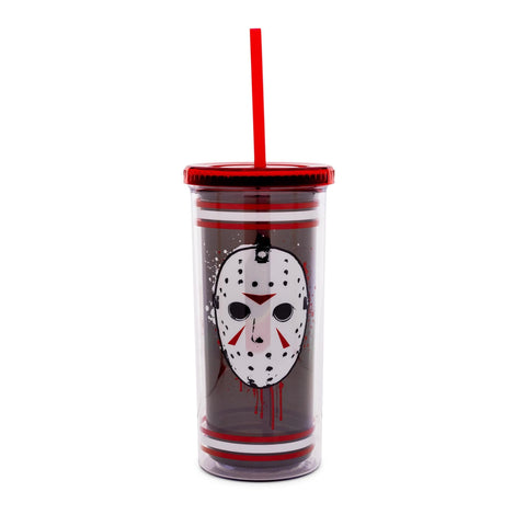 Silver Buffalo Friday The 13th Jason Mask Carnival Cup With Leak-Resistant Lid and Reusable Straw | Holds 20 Ounces