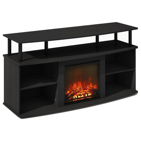 Oakestry Americano Black Electric Corner TV Console with Decorative Flame and Open Shelf Media Storage Modern Living Room Furniture