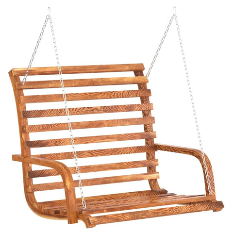 vidaXL Outdoor Swing Bench - Solid Wood with Teak Finish, Bent Wood Design, Ergonomic Armrests, High Load Capacity, Easy Assembly Required