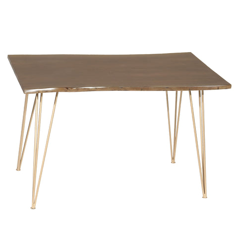 Carolina Chair & Table Siena Live Edge Rectangular Dining Table - Elegant Acacia Wood Top with Metal Hairpin Legs Table - Mid-Century Furniture for Hallway, Entryway, Living Room Decor (Elm/Gold)