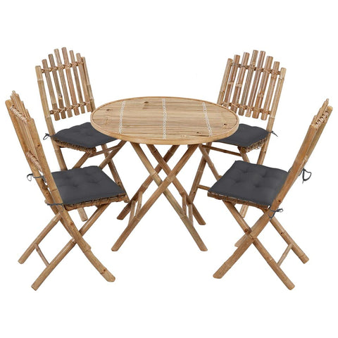 vidaXL 5-Piece Bamboo Folding Dining Set - Water- Anthracite Cushions - Patio/Garden Furniture Set - Space-Saving Foldable Design