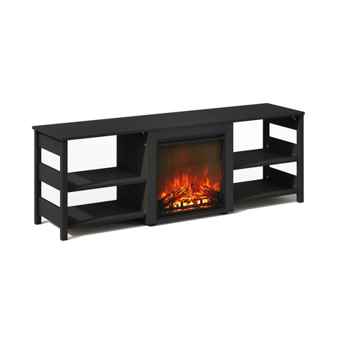 Furinno Classic No Heat Decorative Electric Fireplace TV Stand Entertainment Center for TV up to 70 Inch with Open Shelves Americano