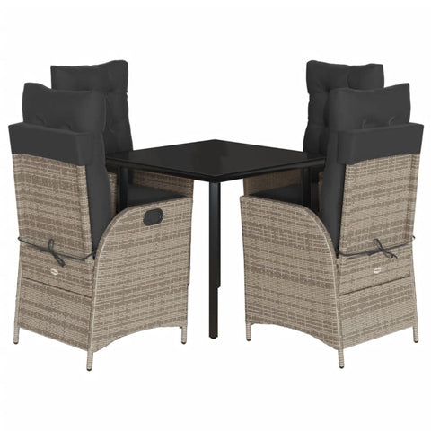vidaXL 5 Piece Patio Dining Set with Reclining Chairs Cushions Gray Poly Rattan for Outdoor Garden Backyard Patio - Tempered Glass Tabletop