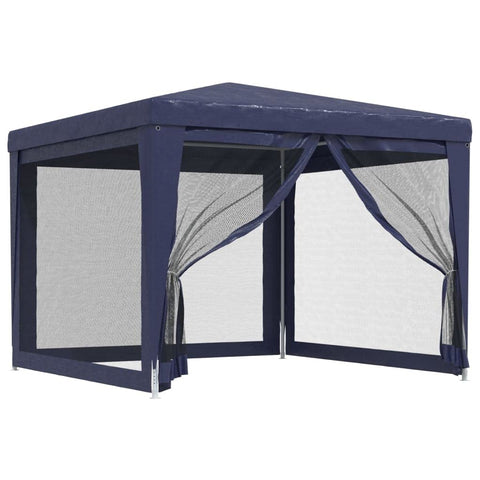 vidaXL 9.8'x9.8' Iron-Framed Party Tent in Blue with Four Mesh Sidewalls and UV-Resistant HDPE Material, Perfect for Outdoor Parties and Gatherings