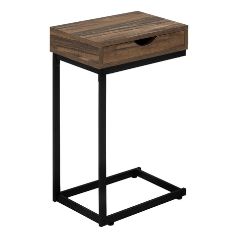 Monarch Specialties I 3602 Accent Table, C-Shaped, End, Side, Snack, Storage Drawer, Living Room, Bedroom, Metal, Laminate, Brown, Black, Contemporary, Modern