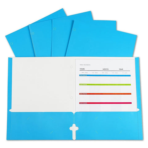C-Line Laminated Paper, 3-Hole Punched, 2-Pocket Portfolio, Blue, Box of 25 (CLI06315)