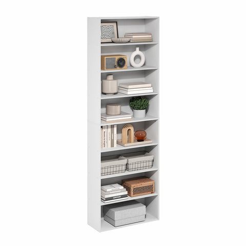 Furinno Basic Book Shelf, 8-Tier Bookcase with Open Shelf, Standing Bookshelf, Cube Storage Organizer, 12 x 24 x 71, for Living Room, Bedroom, Home Office, White