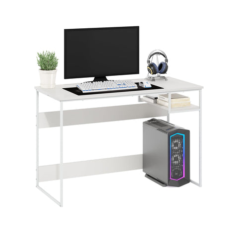 Furinno Moretti Desk, 45" Wide Metal Frame Gaming Desk with Open Shelf, Computer Desk, Writing Desk, Office Desk for Home Office, Study Room, Dorm, Bedroom, Solid White