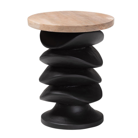 Bali & pari Ziva End Table with Petrified Wood Top - Pedestal Accent Side Table for Living Room or Entryway