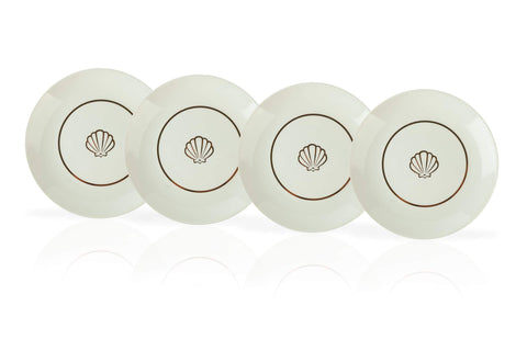 Disney The Little Mermaid Scallop 4-Piece 7 Inch Round Porcelain Dessert Plate Set - Premium 7" White Salad/Appetizer Dinnerware Plates for Dinner, Restaurant, Family Party & Kitchen Use - Set of 4