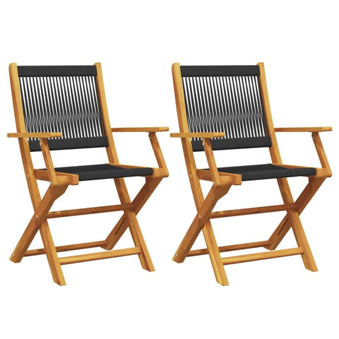 vidaXL Garden Chair Set of 2 Black Solid Acacia Wood, Polypropylene