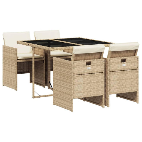 vidaXL 5 Piece Garden Dining Set with Cushions Synthetic Rattan Beige