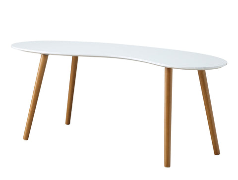 Convenience Concepts Oslo Bean Coffee Table 47.25" - Mid-Century Modern, Minimalist, Irregular-Shaped Abstract Living Room Table, White/Natural