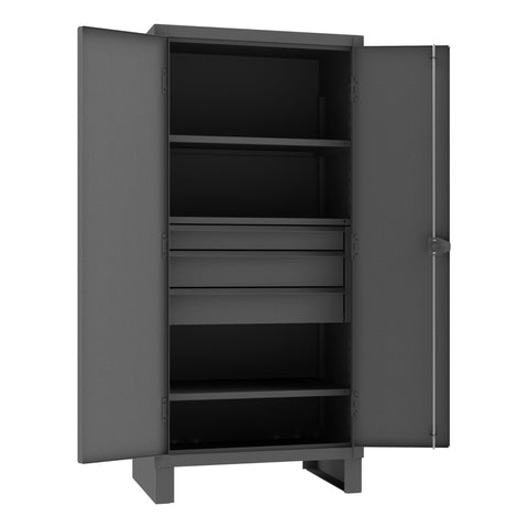 Extra Heavy Duty Cabinet 12 Gauge 36 x 24 x 78 3 Adjustable Shelves Recessed Doors 3 Drawers Cast Iron Pad-lockable Handle Gray