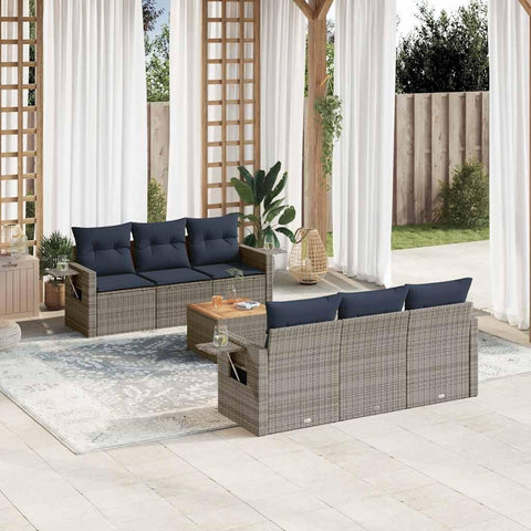 vidaXL Patio Sofa Set with Cushions 7 Piece, Outdoor Conversation Set, Sectional Sofa for Balcony Garden, Patio Furniture, Gray Poly Rattan