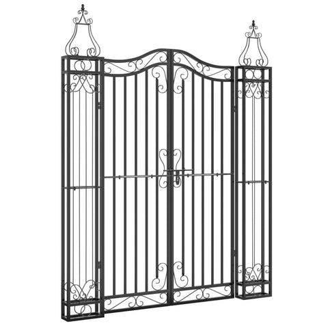 vidaXL Ornamental Garden gate - Black Wrought Iron Double gate for patios/Fence/Garden - Lockable 47.6"x3.1"x59.1" Durable Outdoor Post Design