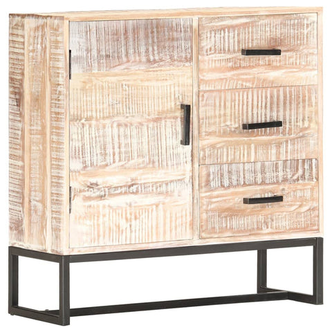 vidaXL Sideboard | White, Solid Acacia Wood and Powder Coated Steel | Retro Design Storage Unit with 1 Door and 3 Drawers | 28.7" x 11.8" x 29.5"