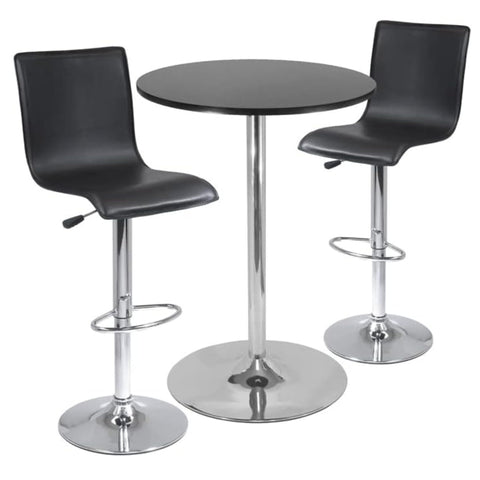 Oakestry Spectrum Black 3-Piece Metal Round Pub Table Set with Two Matching Stools – Modern Compact Bar-Height Dining Set for Kitchen, Apartments, and Small Living Spaces