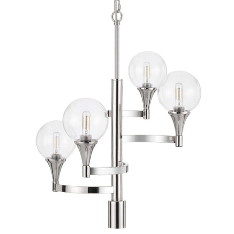 Cal 24" Height Milbank Chrome Metal Chandelier with Clear Round Glass Shades