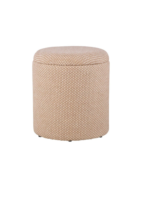 Carolina Chair & Table Handwoven Fabric Storage Ottoman with Round Wooden Base - Solid Wood Frame, Hidden Storage Pouf Stool - Compact Foot Stool for Bedroom, Entryway, Living Room (Natural Checkered)