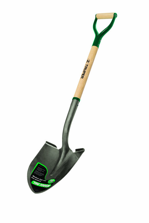 Truper 31185 Round-Point Shovel - 30-Inch Wood Handle, Steel D-Handle and Midsize Steps