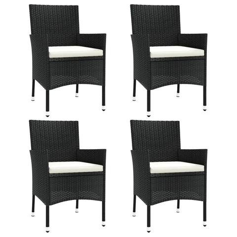 vidaXL Outdoor Patio Chairs - Durable Powder-Coated Steel Frame, Wicker Style in Black Poly Rattan, Includes Cream White Cushions, 4 Pieces