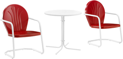 Griffith 3Pc Retro Outdoor Bistro Set Bright Red Gloss/White Satin - Bistro Table & 2 Chairs