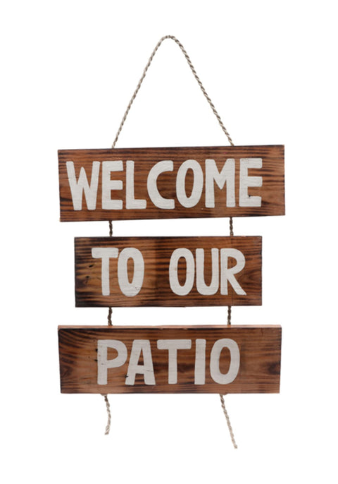 RAM Outdoor Decor Hand Painted Wooden Welcome to Our Patio Wall Art Hanging Sign