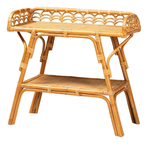 bali & pari Nayana Modern Bohemian Natural Rattan 2-Tier Console Table