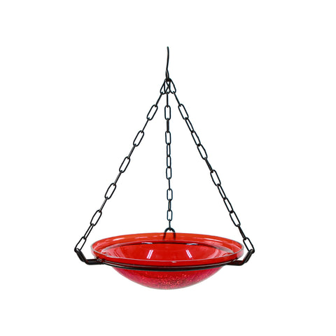 Achla Designs 201-6023 Crackle Glass Hanging, 12-in, Red Birdbath