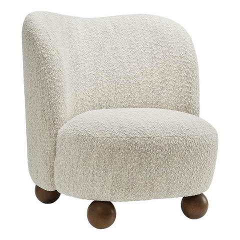 Modway Monroe Boucle Accent Chair in Pearl Walnut - Upholstered Fabric Barrel Chair - Comfy Teddy Chair - Oversized Round Armless Reading Chair for Living Room, Bedroom