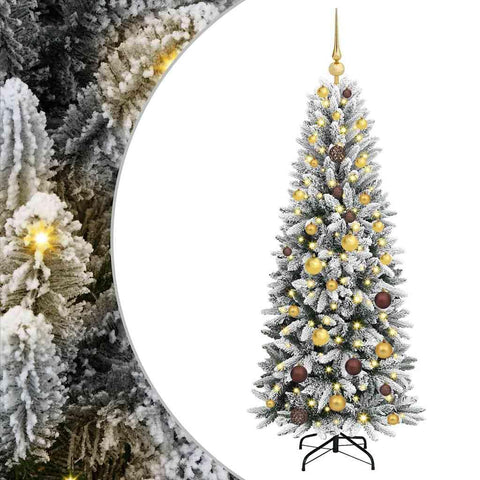 vidaXL Artificial Christmas Tree with 150 LEDs White 63 x 63 x 150 cm, Modern Cone-Shaped Pre-Lit Christmas Tree, Decorative Indoor Greenery, Seasonal Holiday Accent, LED Garden Decor, PVC