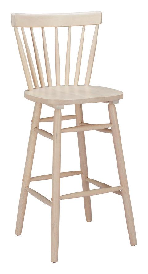 Zuo Tyce Barstool (Set of 2) Natural, Natural Barstool, Modern Style, Ergonomic and Supportive footrest, Rubberwood, Indoor Bar, 20.1" W x 20.1" D x 44.9" H