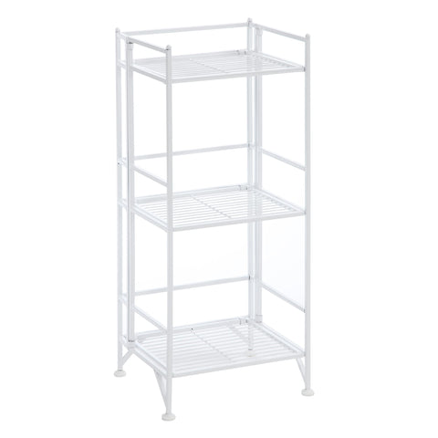 Convenience Concepts Xtra Storage Shelves - 3-Tier Folding Metal Shelving, Modern Shelves for Storage and Display in Living Room, Bathroom, Office, Closet, Kitchen, Garage, Plant Storage, White